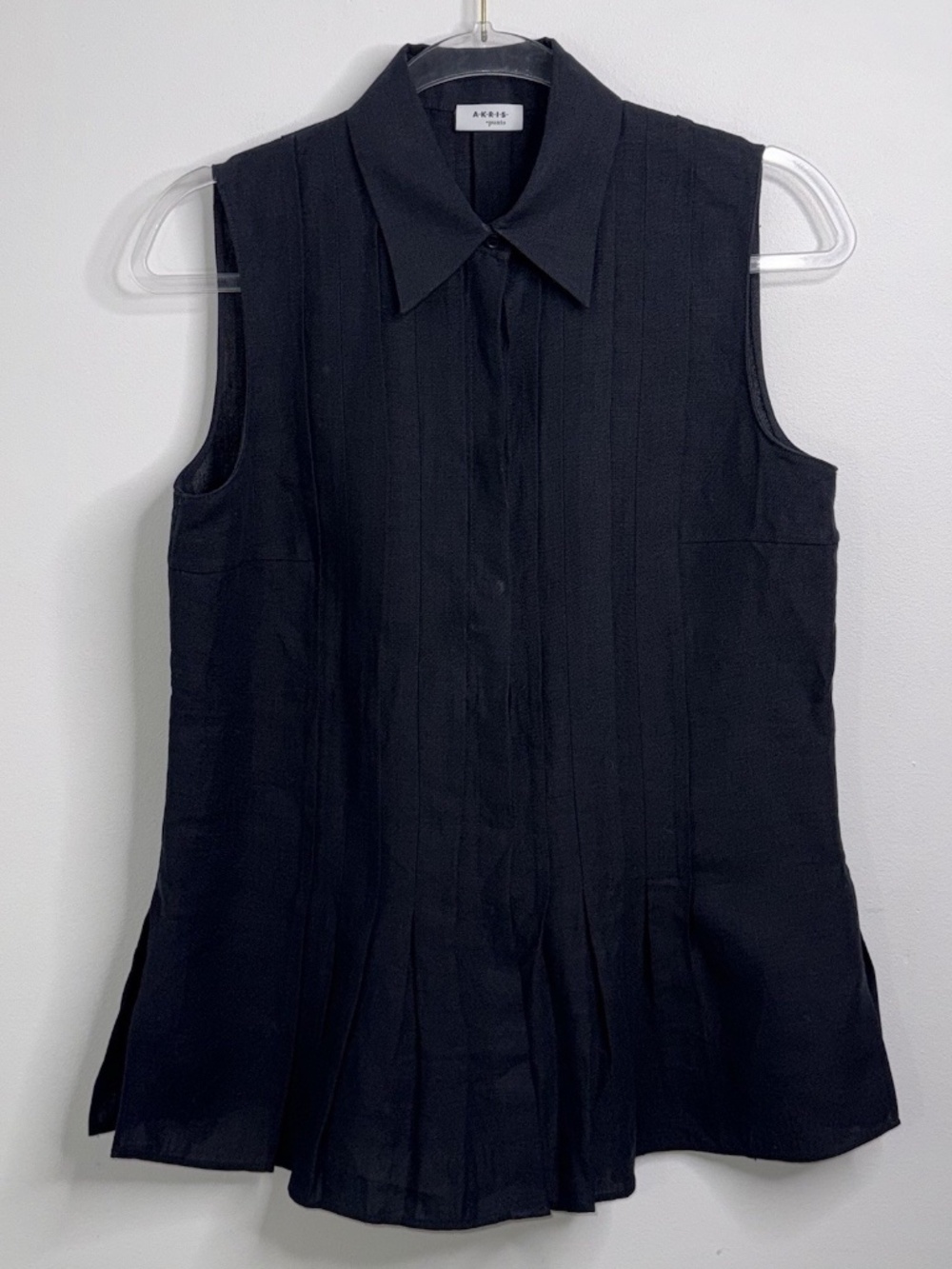 Akris Punto 100% Linen Top Shirt Blouse Flare Peplum Pleat Black Women’s Sz US 6